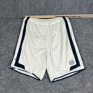 Reebok Mesh Shorts Mens L White Navy Trim Athletic Basketball Drawstring Gym